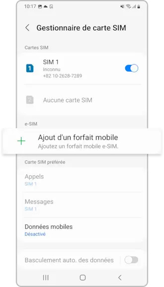 Samsung - étape 3 : Ajouter une eSIM